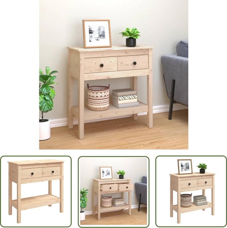 The Living Store Wandtafel Klassiek Houten Massief Grenenhout 75x35x75 cm Stabiel Frame Wandtafel Salontafel Bijzettafel Grenoblehouten Tafel Vintage Tafel - Foto 2