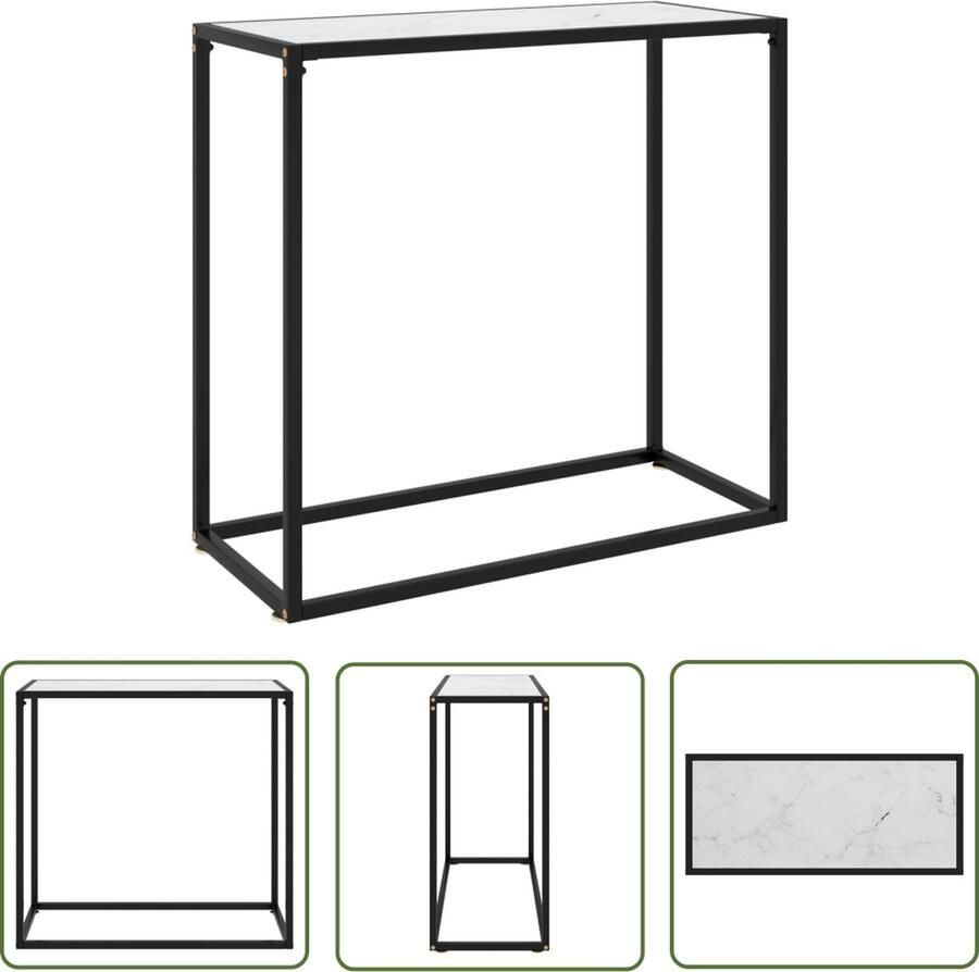 The Living Store Wandtafel Marmeren Textuur 80 x 35 x 75 cm Wit Wandtafel Salontafel Bijzettafel Modern Design Marmer Look - Foto 2