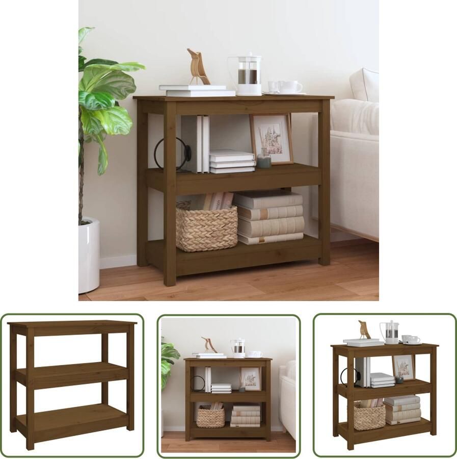 The Living Store Wandtafel Honingbruin Massief Grenenhout 80 x 40 x 74 cm Voldoende opbergruimte Wandtafel Salontafel Bijzettafel Hout Grenenhout - Foto 2