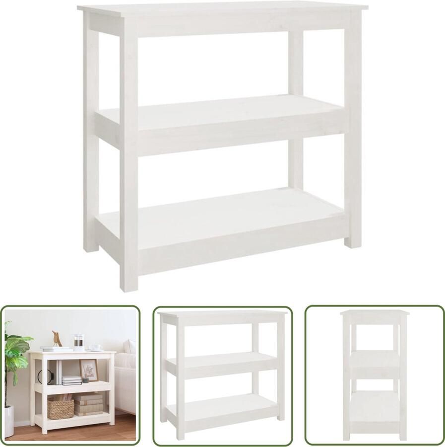 The Living Store Wandtafel Massief Grenenhout Wit 80 x 40 x 74 cm Met opbergruimte Wandtafel Salontafel Bijzettafel Grenoble Hout Wit - Foto 2