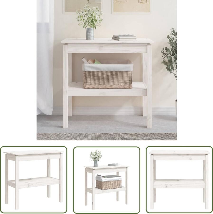 The Living Store Wandtafel Houten 80 x 40 x 75 cm Wit Met Opbergschap Wandtafel Salontafel Bijzetkast Houten Tafel Witte Tafel - Foto 2
