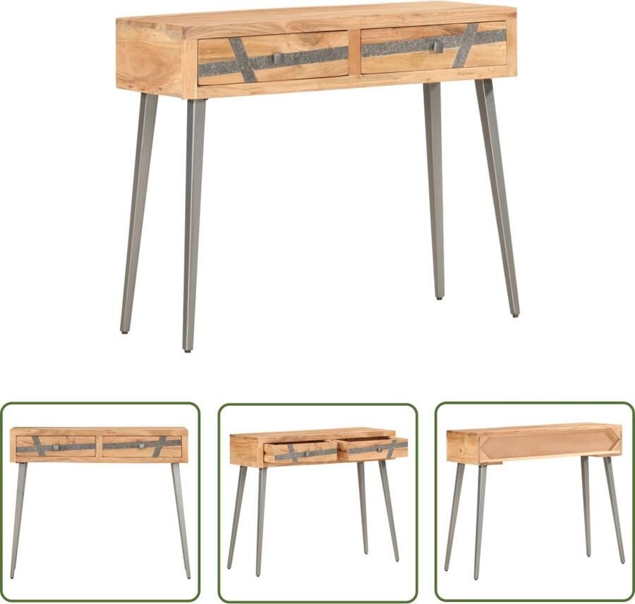 The Living Store Wandtafel IndustriÃle Stijl 90 x 30 x 75 cm Acaciahout Staal Wandtafel Salontafel Bijzetkast Industriële Stijl Acacia Houten Tafeltje - Foto 2
