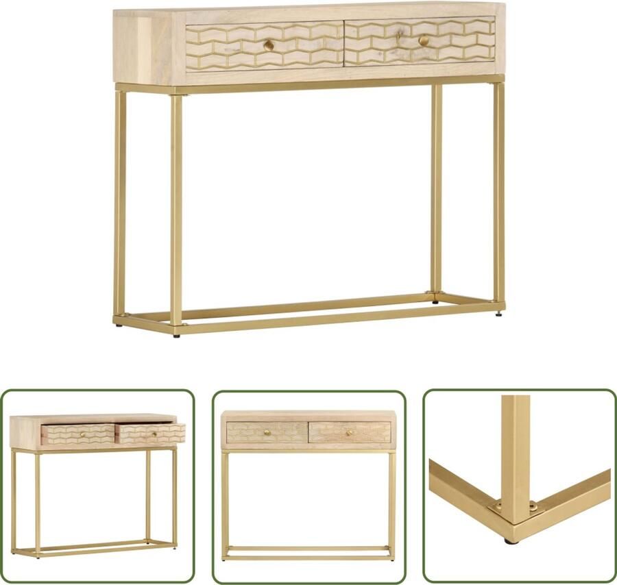 The Living Store Wandtafel 90x30x75 cm massief mangohout goudkleurig Wandtafel Industriële Stijl Mangohout Goudkleurig Vintage