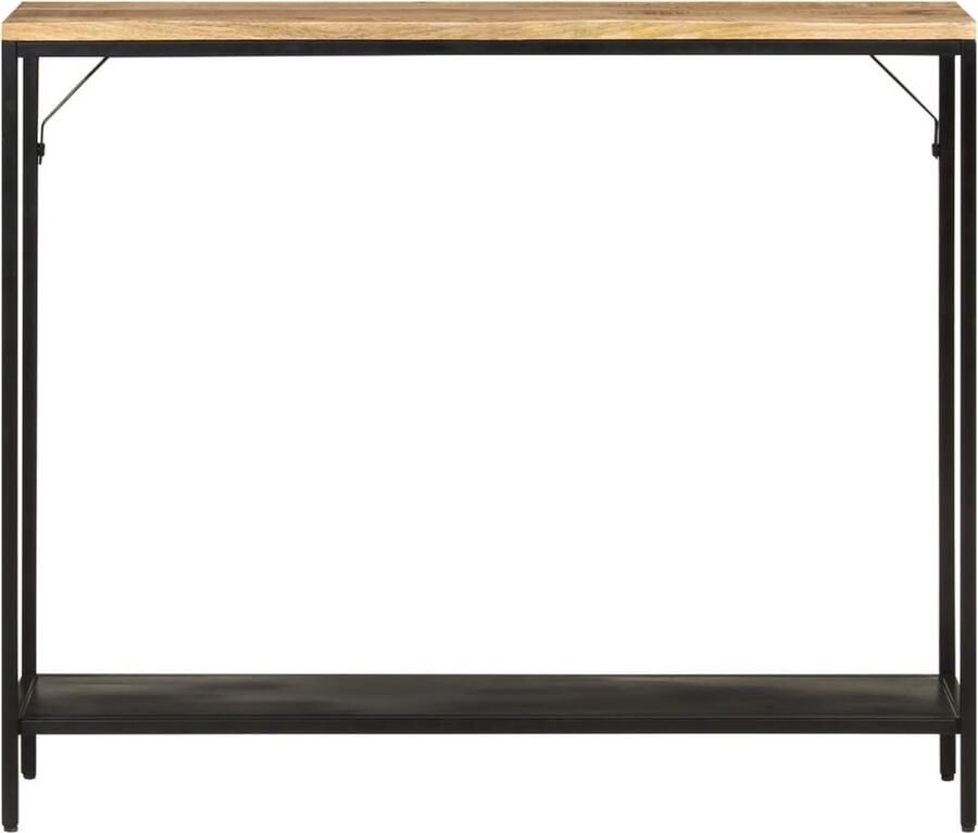 The Living Store Wandtafel 90x30x75 cm massief ruw mangohout en ijzer Wandtafel Bijzettafel Mangohout Tafel Industriële Tafel Salontafel