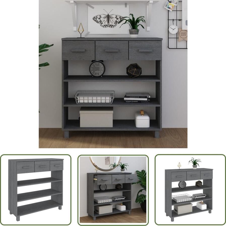 The Living Store HAMAR wandtafel donkergrijs 90 x 35 x 90 cm massief grenenhout Wandtafel Salontafel Bijzet Tafeltje Grenshouten Tafel Grijze Tafel - Foto 2