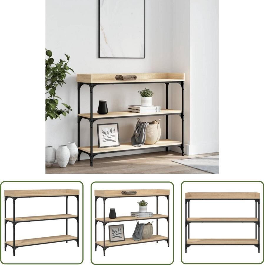 The Living Store Wandtafel met schappen 100x30x80 cm sonoma eikenkleurig Consoletafel Wandtafel Entreetafel Houten Tafel Bruine Tafel