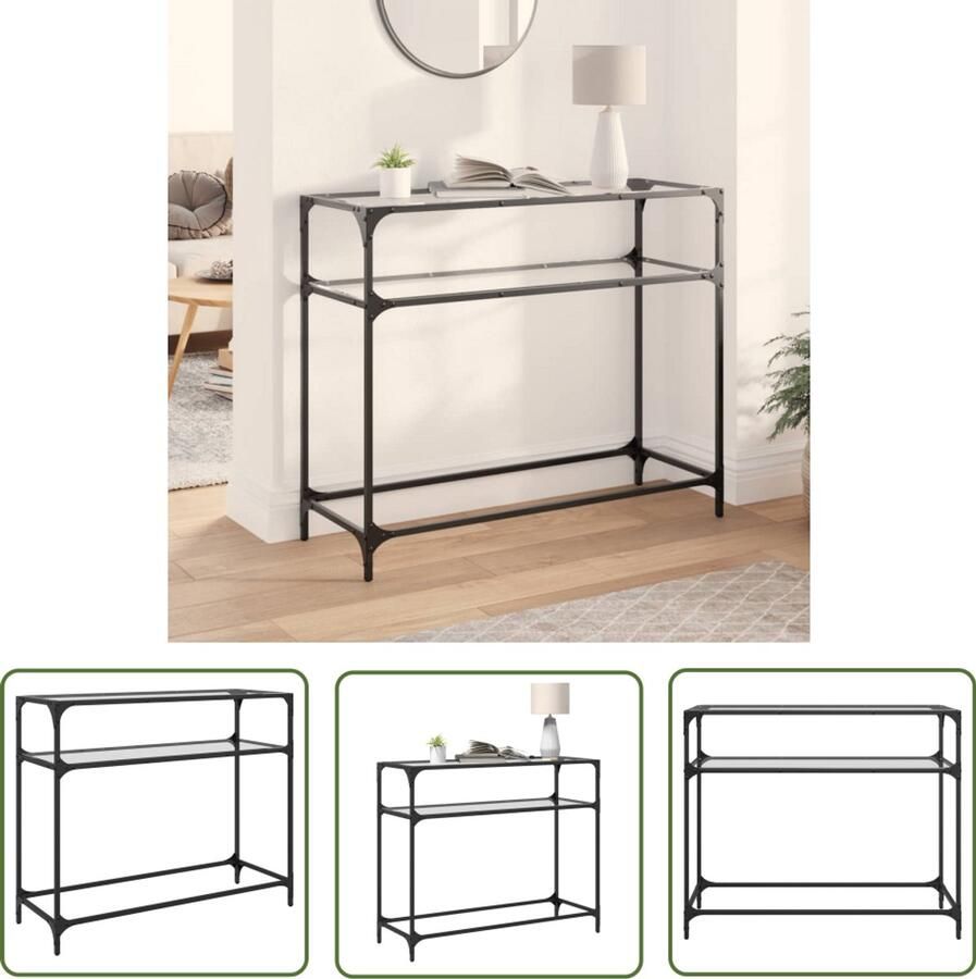 VidaXL Wandtafel met transparant glazen blad 98x35x81 cm staal Wandtafel Salontafel Consoletafel Glazen Tafel Stalen Tafel