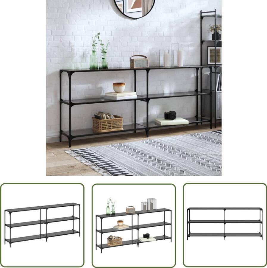 VidaXL Wandtafel met zwart glazen blad 194 5x30x81 cm staal Wandtafel Salontafel Industriële Tafel Zwarte Tafel Metalen Tafel