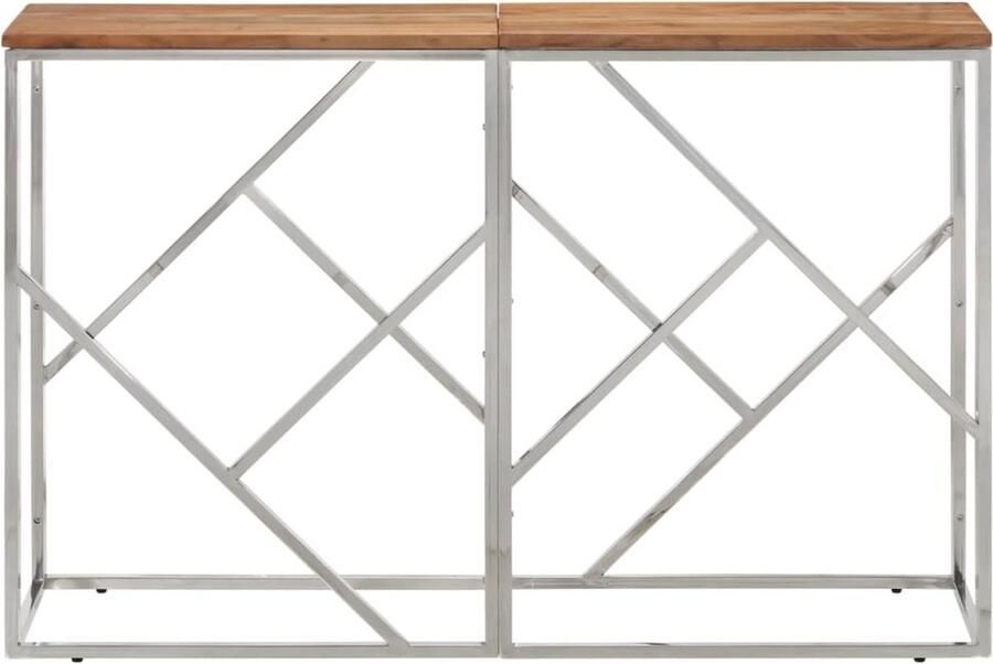 The Living Store Wandtafel roestvrij staal en massief acaciahout zilverkleurig Wandtafel Scandinavisch Design Acacia Hout Roestvaststaal Salontafel