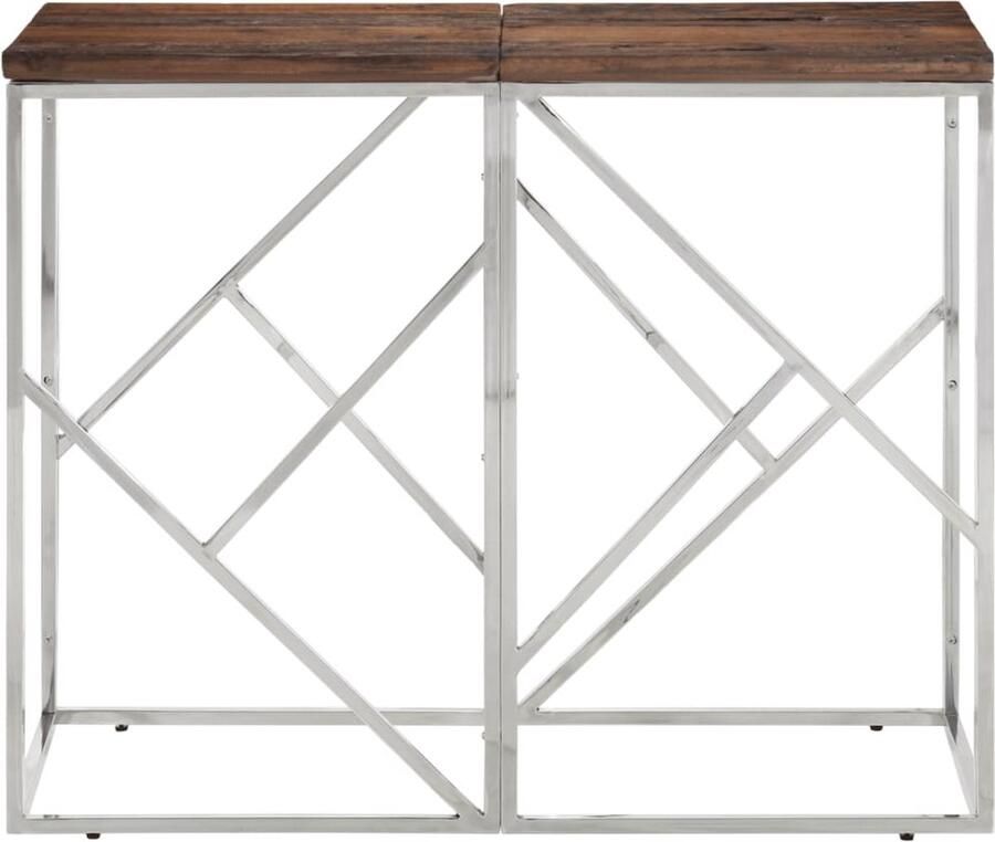 The Living Store Wandtafel roestvrij staal en massief bielshout zilverkleurig Wandtafel Salontafel Biezenhout Roestvrijstaal Vintage