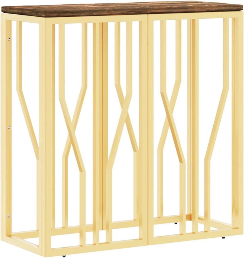 The Living Store Wandtafel roestvrij staal en massief gerecycled hout goudkleur Consoletafel Wandtafel Vintage Tafels Industriële Meubelen Gouden Decoratie