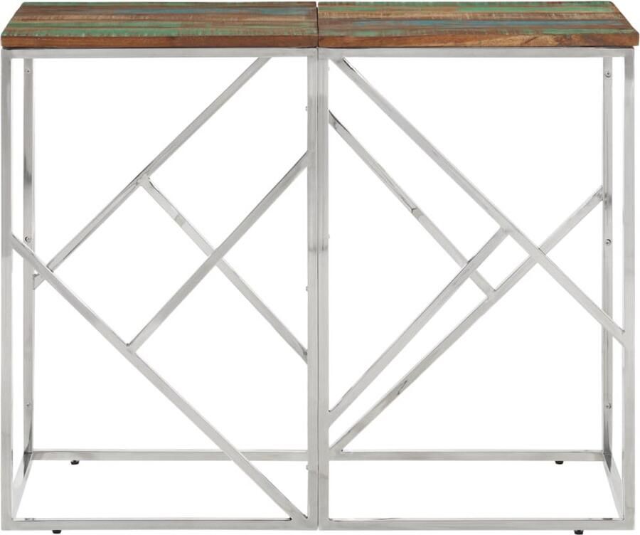 The Living Store Wandtafel roestvrij staal en massief gerecycled hout zilver Wandtafel Salontafel Entreebank Houten Tafel Recycled Wood Furniture