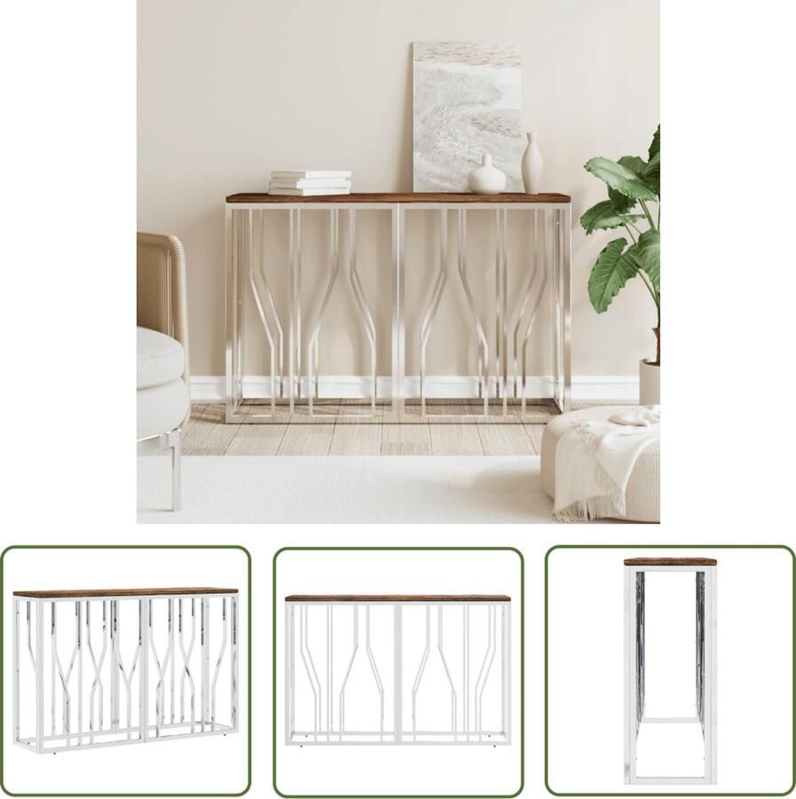 The Living Store Wandtafel Massief gerecycled hout 110 x 30 x 70 cm Roestvrij staal Wandtafel Salontafel Bijzettafel Industriële Tafel Houten Tafel