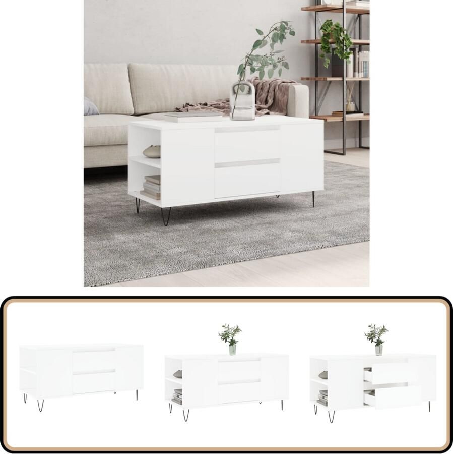 VidaXL Salontafel Wit 102x44 5x50 cm Bewerkt hout Salontafel Bijzettafel Houten Salontafel Witte Salontafel Modern Design