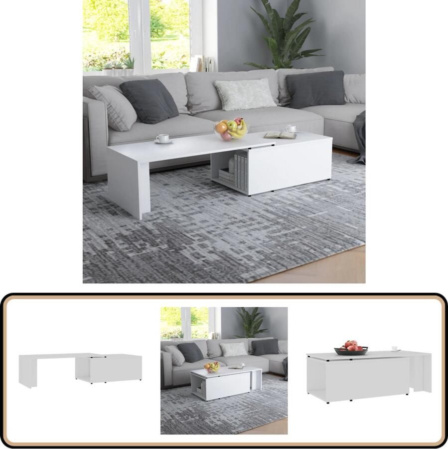 The Living Store Salontafel Wit Bewerkt Hout 150 x 50 x 35 cm Elegant design Salontafel Witte Salontafel Houten Salontafel Bewerkt Hout Salontafel 150x50x35 - Foto 2