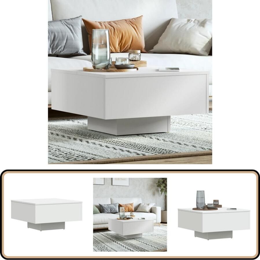 VidaXL Salontafel Wit 60x60x31 5 cm Bewerkt hout Salontafel Koffietafel Houten Salontafel Witte Salontafel Kleine Salontafel Moderne Salontafel Spaanplatentafel Compact Tafeltje Livingkamer Meubilair