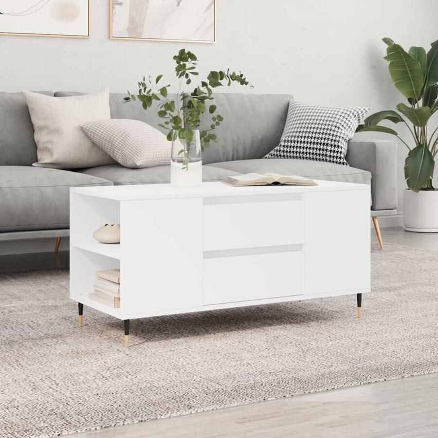 VidaXL Salontafel Wit Bewerkt Hout 102x44 5x50 cm Salontafel Bijzettafel Houten Salontafel Witte Salontafel Opbergruimte Livingroom Furniture Woonaccessoires - Foto 2