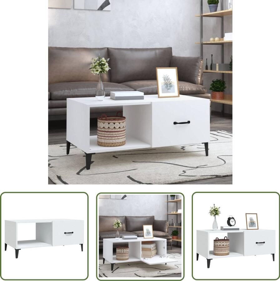 VidaXL Salontafel Wit Bewerkt hout 90x50x40 cm Salontafel Tafel Woonkamerinrichting Houten Tafel Witte Tafel Design Tafel Multifunctionele Tafel Opbergruimte Living Room Furniture Interieurdecoratie Modern Meubilair