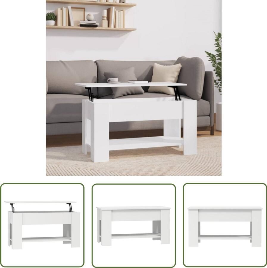 The Living Store Salontafel Lift-top Wit 101 x 49 x 52 cm Bewerkt hout Veelzijdig en eenvoudig te reinigen Salontafel Houten Salontafel Wit Meubilair Multifunctionele Tafel Lift-top Tafel - Foto 2
