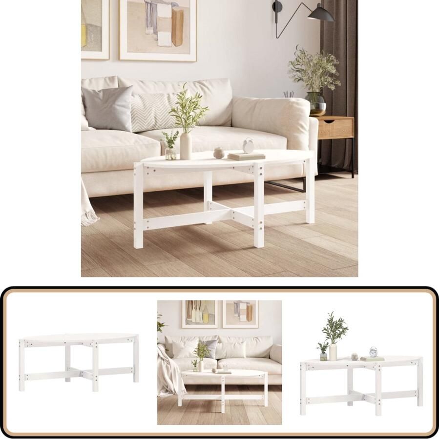 The Living Store Salontafel 118x63x45 cm massief grenenhout wit Salontafel Grenenhouten Tafel Witte Salontafel Moderne Salontafel Vintage Salontafel - Foto 2