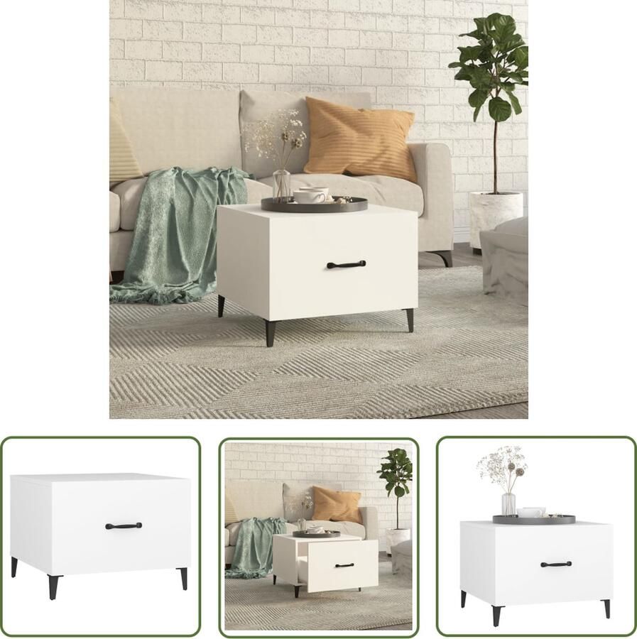 The Living Store Salontafel met metalen poten 50x50x40 cm wit Industriële Salontafel Wit Houten Salontafel Metalen Salontafel Kleine Salontafel - Foto 2