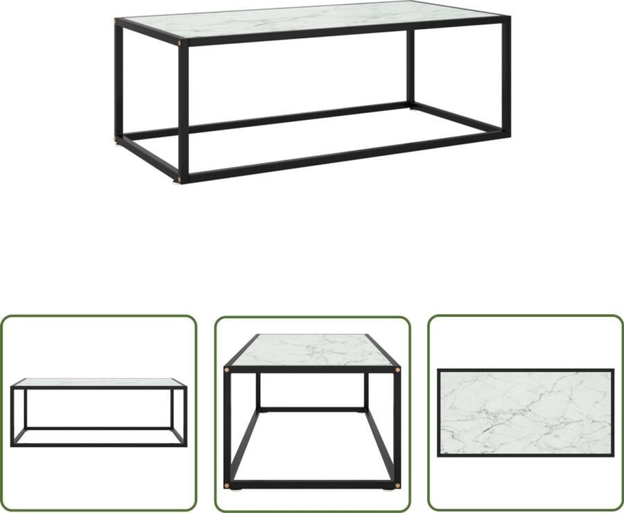 VidaXL Salontafel Wit Marmer Glas 100x50x35cm Zwart Salontafel Woonkamertafel Glastafel Metalentafel Zwarte Salontafel Witte Salontafel Modern Design Multifunctionele Tafel Living Room Furniture Meubilair Voor De Woonkamer