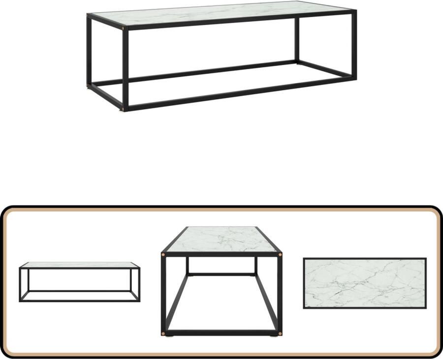 VidaXL Salontafel Wit Marmerglas 120x50x35 cm Salontafel Zwarte Salontafel Witte Salontafel Design Salontafel Modern Salontafel