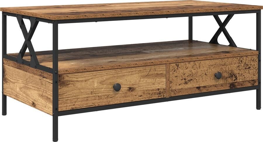 VidaXL Salontafel met lade met plank met opslag Oud hout 100 x 51 x 45 cm Bewerkt hout