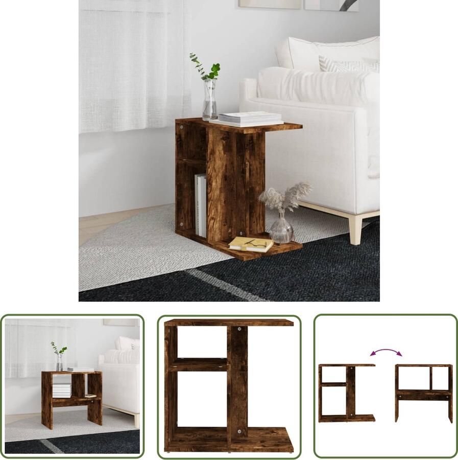 The Living Store Bijzettafel 50x30x50 cm bewerkt hout gerookt eikenkleurig Woonkamertafel Salontafel Bijzet Tafels Houten Tafel Bruine Tafel - Foto 2
