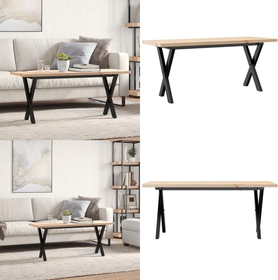 VidaXL Salontafel X-frame 110x40x45 5 cm grenenhout en gietijzer Salontafel Salontafels Bijzettafel Banktafel