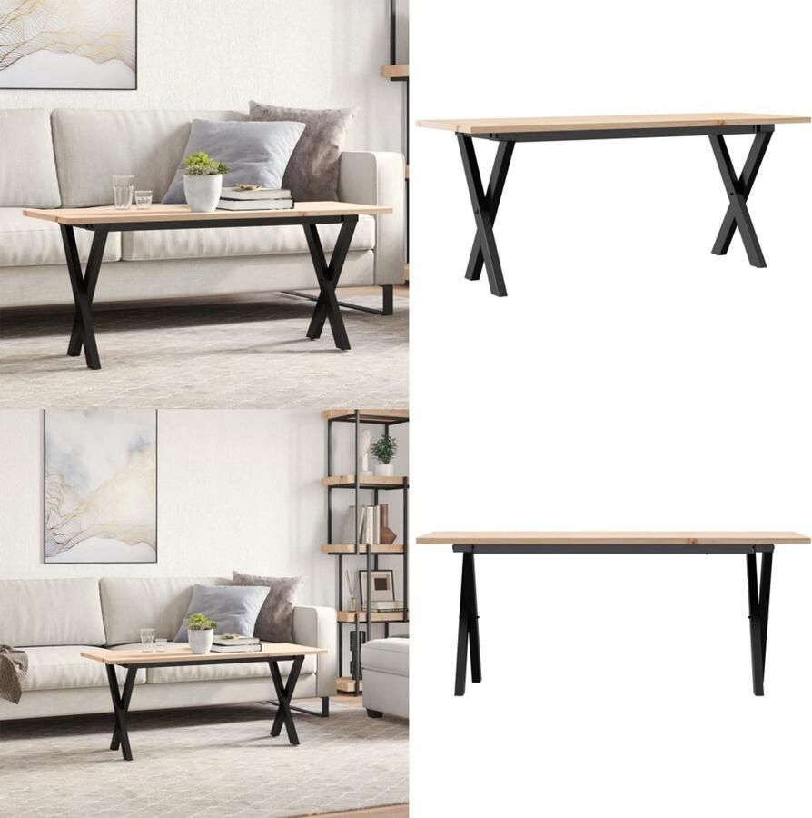 VidaXL Salontafel X-frame 110x40x45 cm massief grenenhout en gietijzer Salontafel Salontafels Bijzettafel Banktafel
