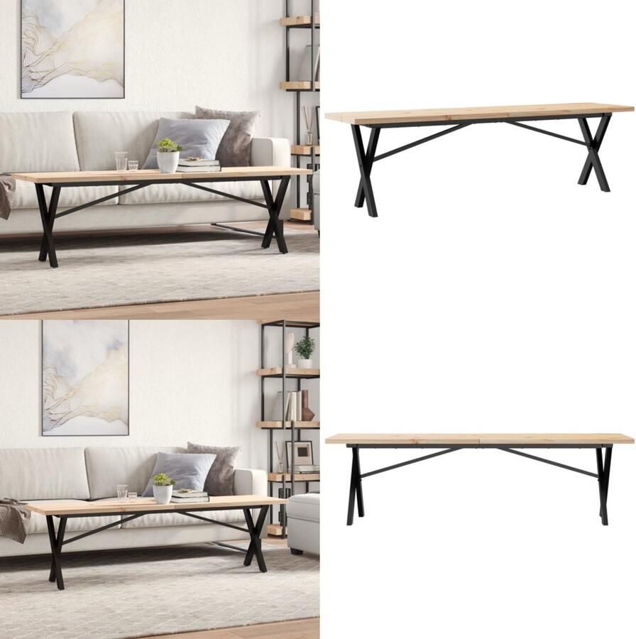VidaXL Salontafel X-frame 160x40x45 5 cm grenenhout en gietijzer Salontafel Salontafels Bijzettafel Banktafel