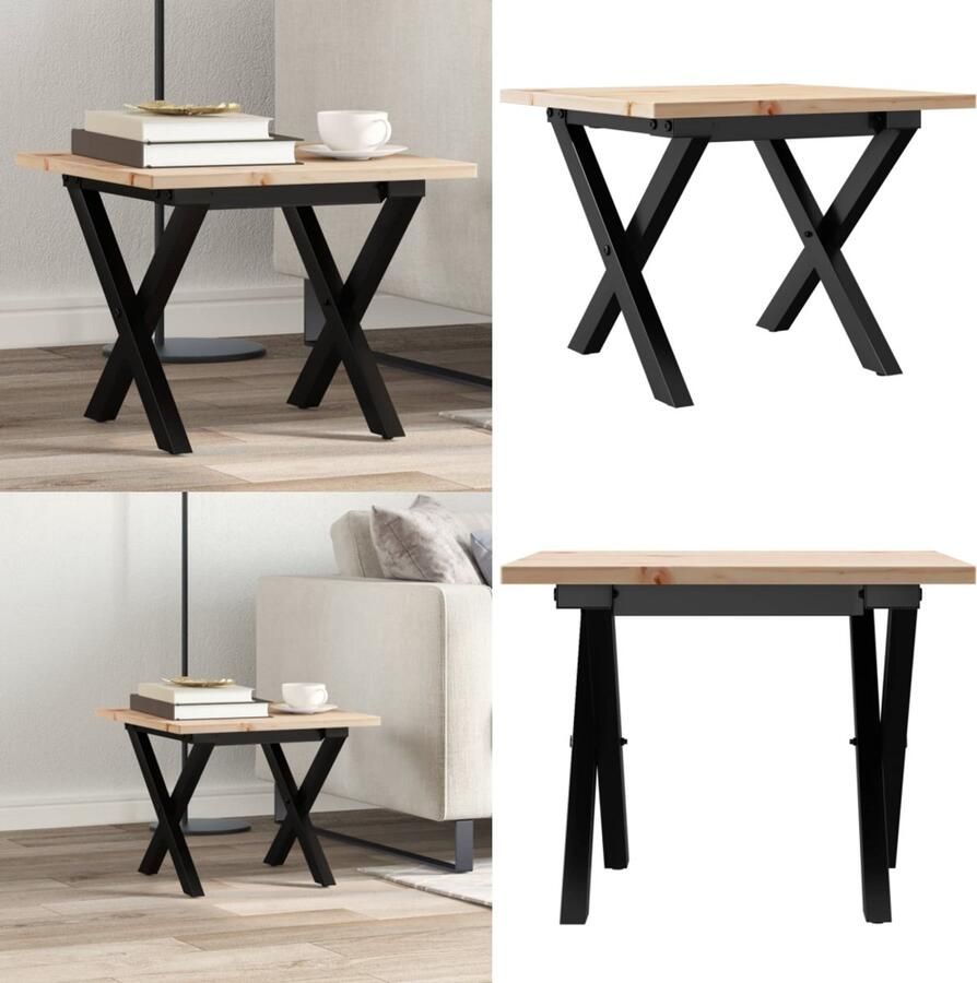 VidaXL Salontafel X-frame 40x40x35 cm massief grenenhout en gietijzer Salontafel Salontafels Bijzettafel Banktafel