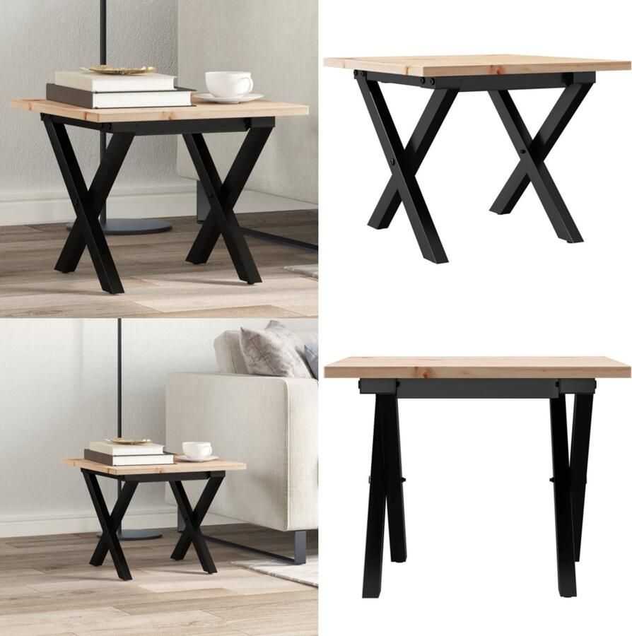 VidaXL Salontafel X-frame 50x50x35 cm massief grenenhout en gietijzer Salontafel Salontafels Bijzettafel Banktafel