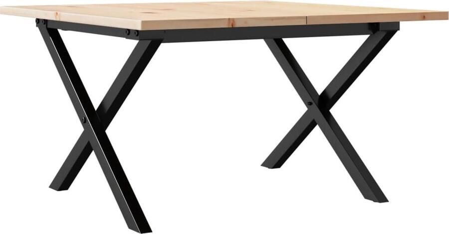 The Living Store Salontafel X-frame 70x70x40 cm massief grenenhout en gietijzer Salontafel Houten Tafel Grenenhout Vintage Rustic