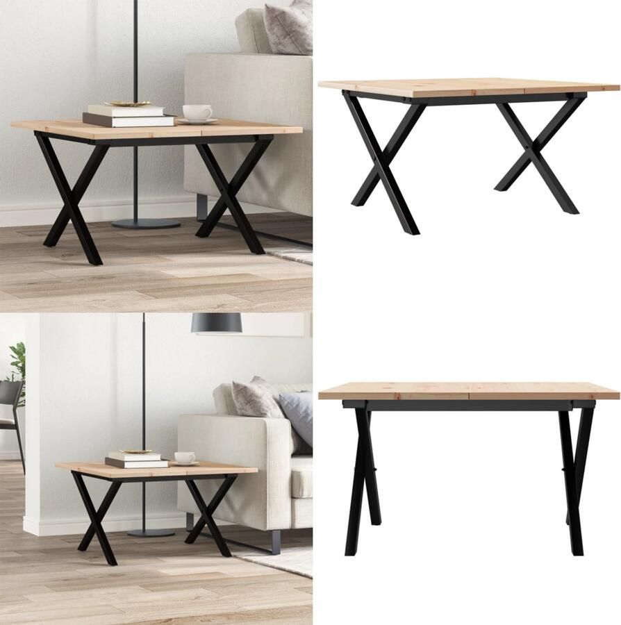 VidaXL Salontafel X-frame 70x70x40 cm massief grenenhout en gietijzer Salontafel Salontafels Bijzettafel Banktafel