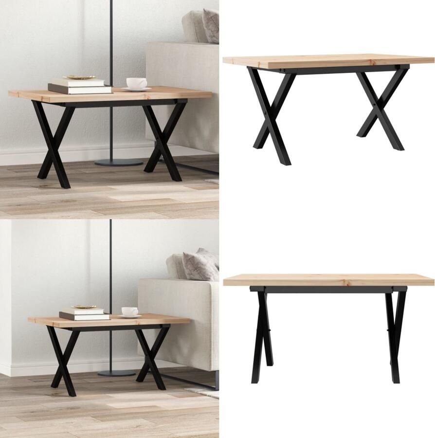 VidaXL Salontafel X-frame 80x50x40 5 cm grenenhout en gietijzer Salontafel Salontafels Bijzettafel Banktafel