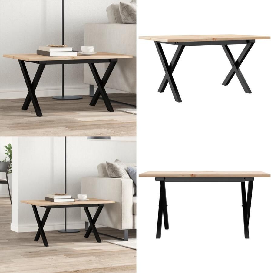 VidaXL Salontafel X-frame 80x50x40 cm massief grenenhout en gietijzer Salontafel Salontafels Bijzettafel Banktafel