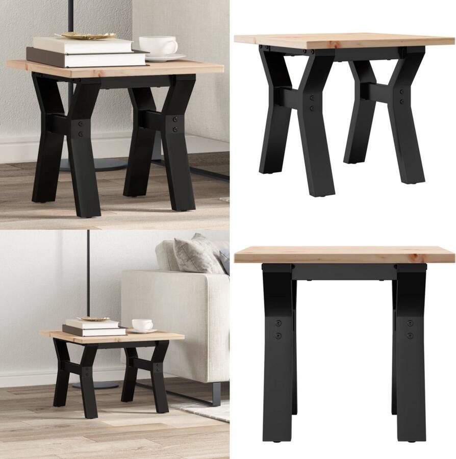 VidaXL Salontafel Y-frame 40x40x35 cm massief grenenhout en gietijzer Salontafel Salontafels Bijzettafel Banktafel