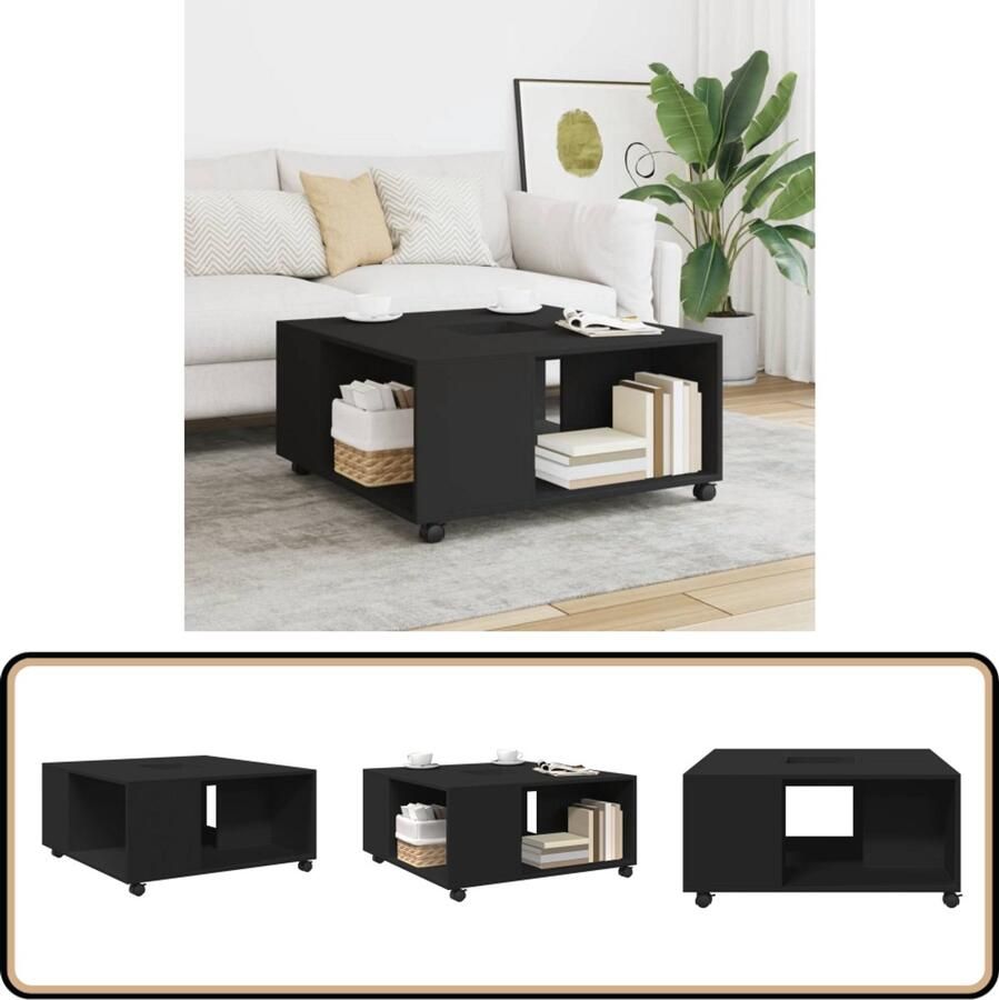 The Living Store Salontafel 80x80x40 cm bewerkt hout zwart Salontafel Houten Salontafel Zwarte Salontafel Tv Tafella Multifunctionele Salontafel - Foto 2