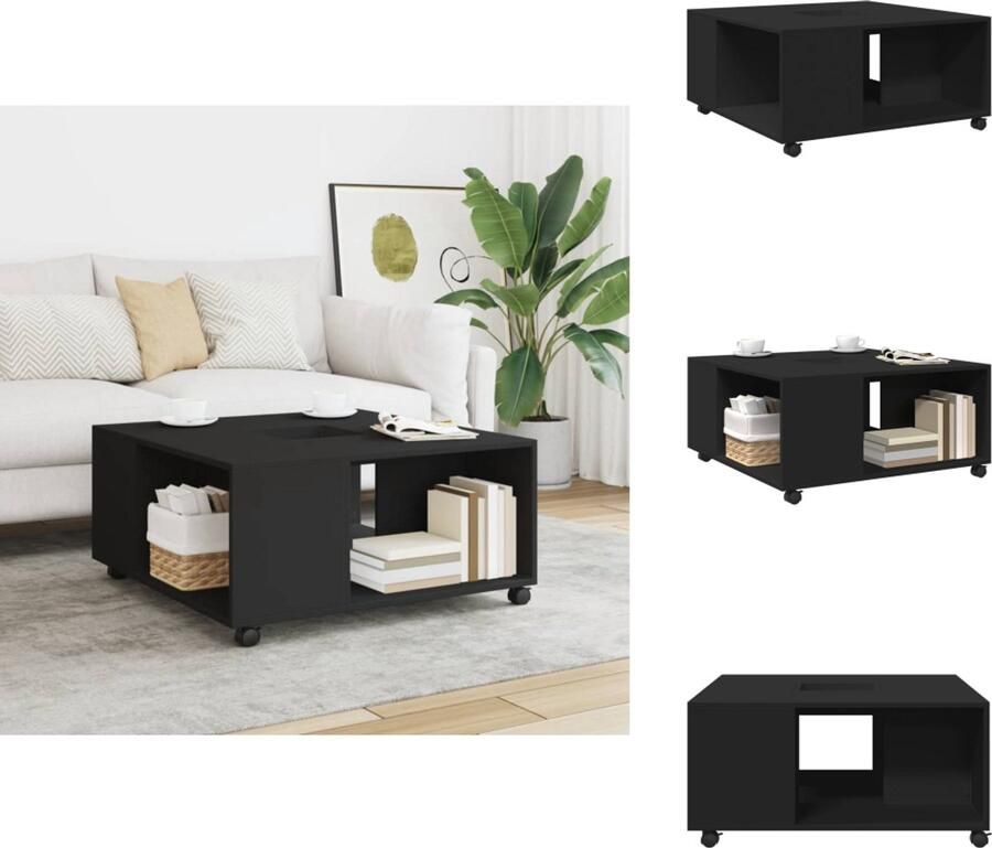 The Living Store Salontafel 80x80x40 cm bewerkt hout zwart Salontafel Houten Salontafel Zwarte Salontafel Tv Tafella Multifunctionele Salontafel