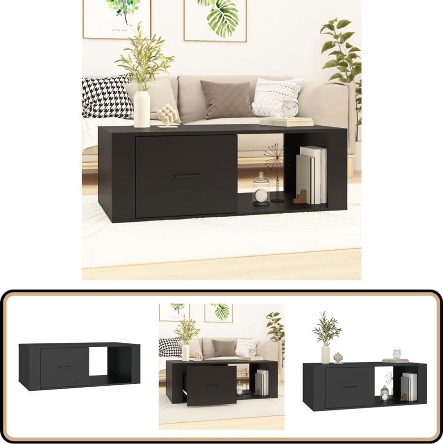 VidaXL Salontafel Zwart Bewerkt Hout 100x50 5x35 cm Salontafel Zwarte Salontafel Houten Salontafel Bewerkt Hout Salontafel Met Lade Multifunctionele Salontafel Livingroom Meubilair Interieurdecoratie