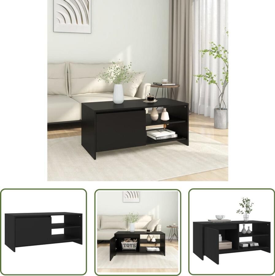 VidaXL Salontafel Zwart Bewerkt hout 102x50x45 cm Salontafel Banktafel Houten Tafel Zwarte Tafel Bewerkthout Woontrends Interieurdecoratie Livingroom Furniture Meubelen