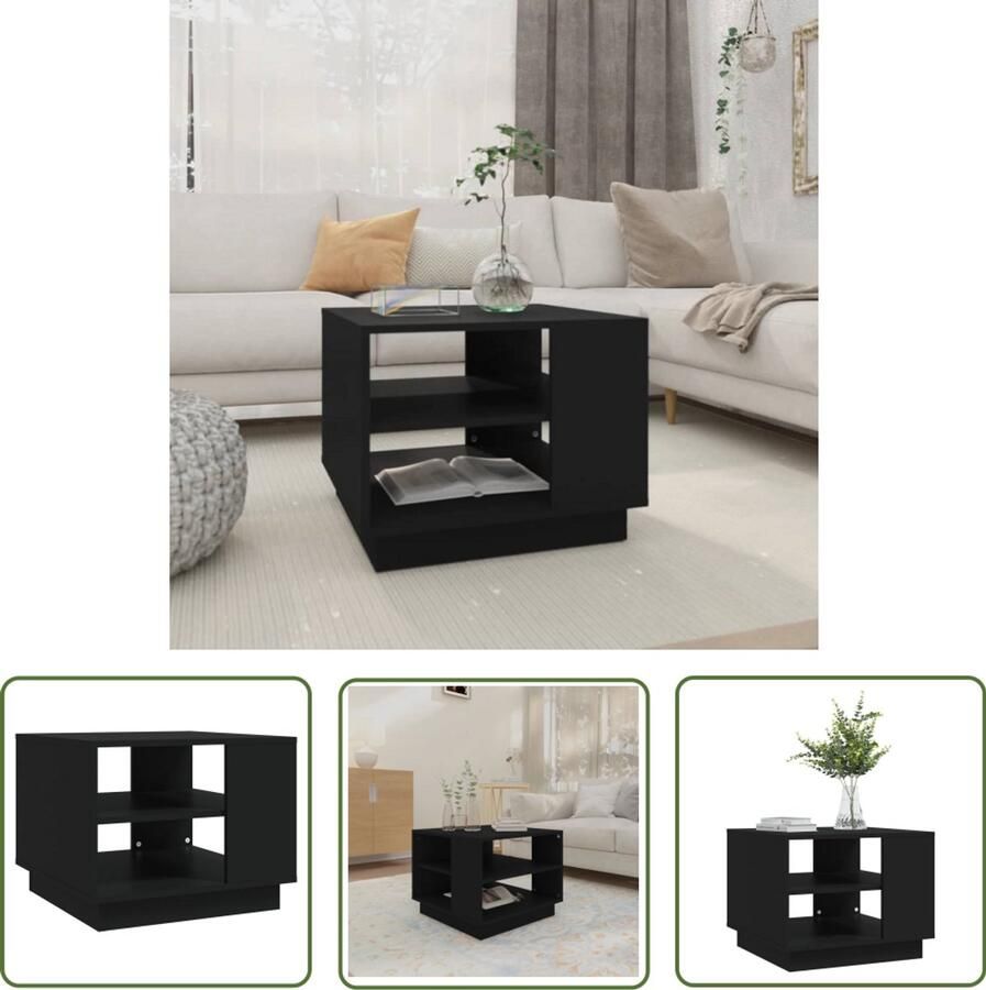 VidaXL Salontafel Zwart Bewerkt hout 55x55x43 cm Salontafel Banktafel Woontrends Houten Meubilair Zwarte Salontafel