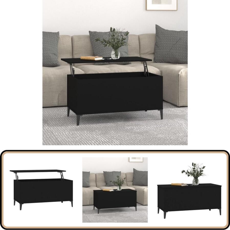 VidaXL Salontafel Zwart Bewerkt hout 90x44 5x45 cm Salontafel Houten Salontafel Zwarte Salontafel Lift Top Tafel Salontafel Met Opbergruimte Tv Tafels