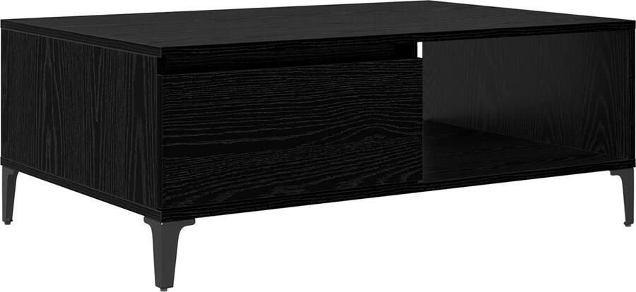 VidaXL Salontafel met plank met opslag met de deur Zwart eiken 90 x 60 x 35 cm Bewerkt hout