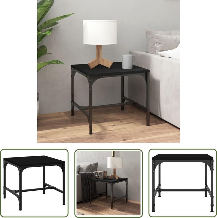 The Living Store IndustriÃle salontafel 50 x 50 x 35 cm Bewerkt hout staal Industriële Salontafel Zwart Houten Salontafel Metalen Salontafel Kleine Salontafel - Foto 2