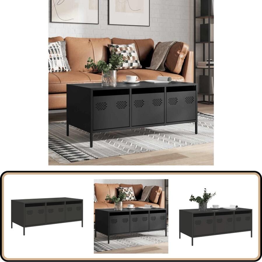VidaXL Salontafel Zwart Koudgewalst Staal 101 5x50x43 5 cm Salontafel Industrieel Design Metalen Salontafel Zwarte Salontafel Tv Tafels