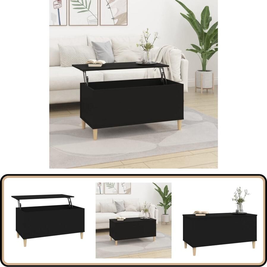 VidaXL Salontafel Zwart Lift Top 90x44 5x45 cm Salontafel Zwarte Salontafel Houten Salontafel Lift Top Tafel Bewerkthout