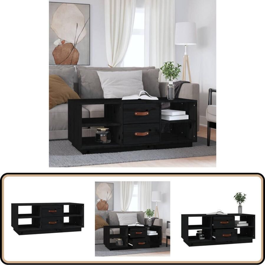VidaXL Salontafel Zwart Massief Grenenhout 100x50x41 cm Salontafel Grenenhouten Tafel Zwarte Salontafel Modern Design Opbergruimte